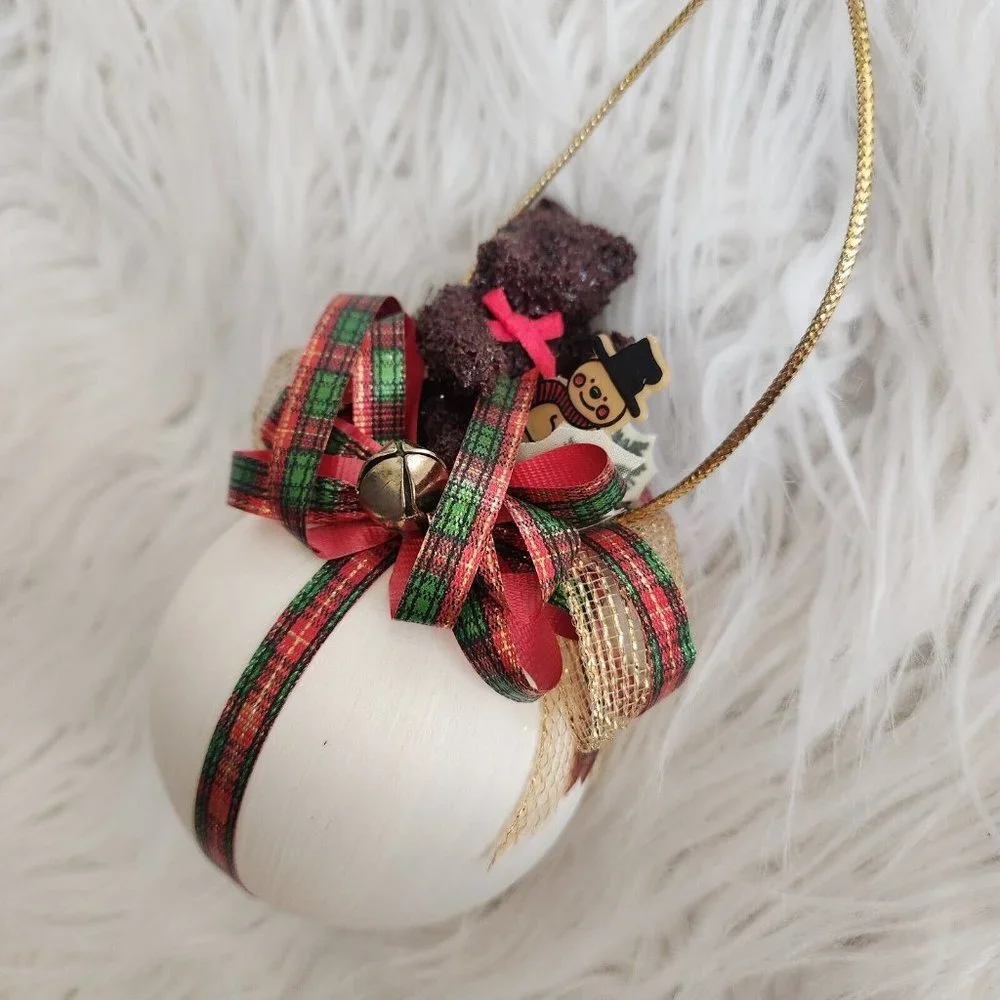 Vintage Christmas Tree Ornament Bear Bell‎ Ribbon